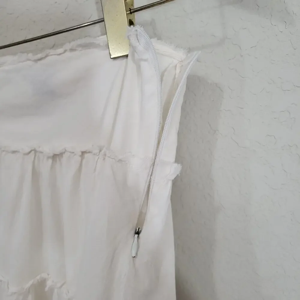 Ing White Tiered Cotton Skirt Size S Ruffle Boho Cottagecore Midi Below Knee - Picture 6 of 12